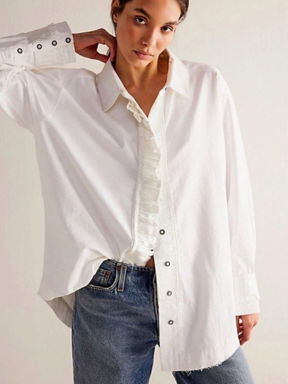 Free People Night Moves Ruffle-Trim Button-Down Shirt